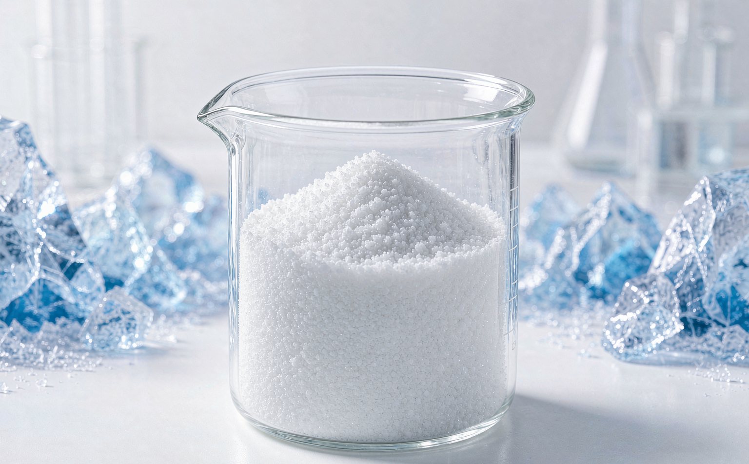 Cooling agent powder quality control in laboratory beaker