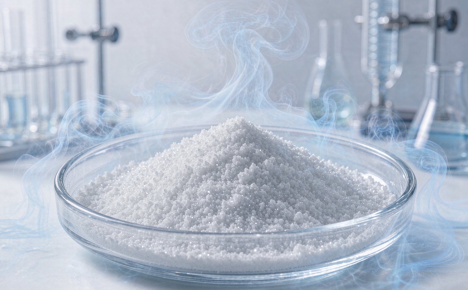 High purity cooling agent powder tested in laboratory petri dish