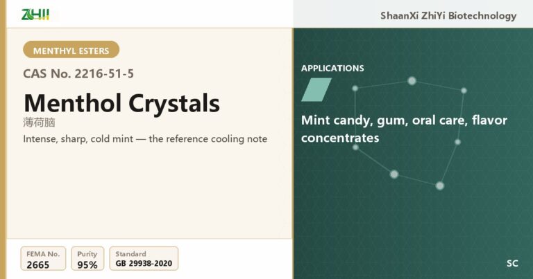 Menthol Crystals (CAS 2216-51-5) - food grade aroma ingredient supplied by ZHII, ShaanXi ZhiYi Biotechnology China
