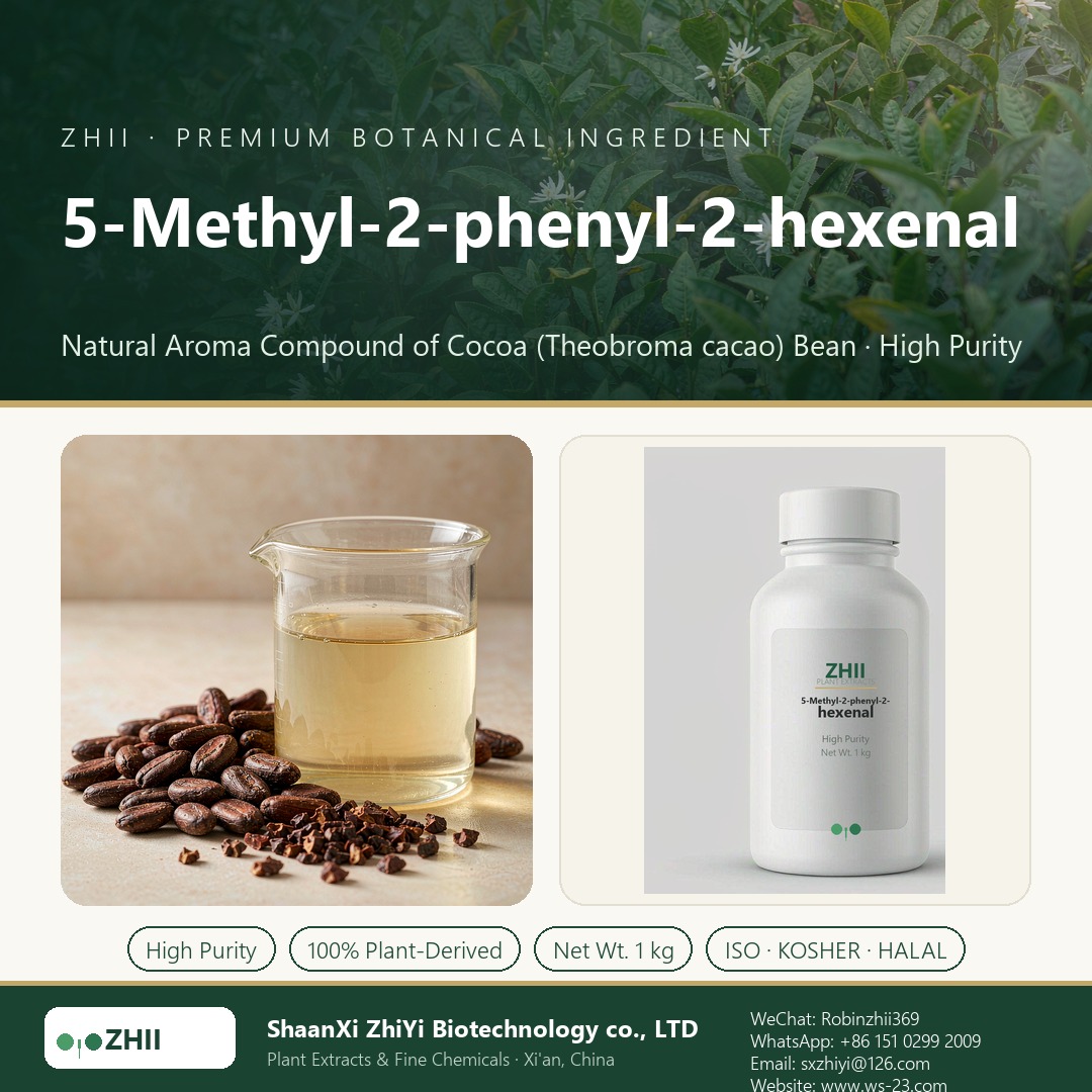 5-Methyl-2-phenyl-2-hexenal liquid extract in laboratory beaker - ZHII Plant Extracts by ShaanXi ZhiYi Biotechnology
