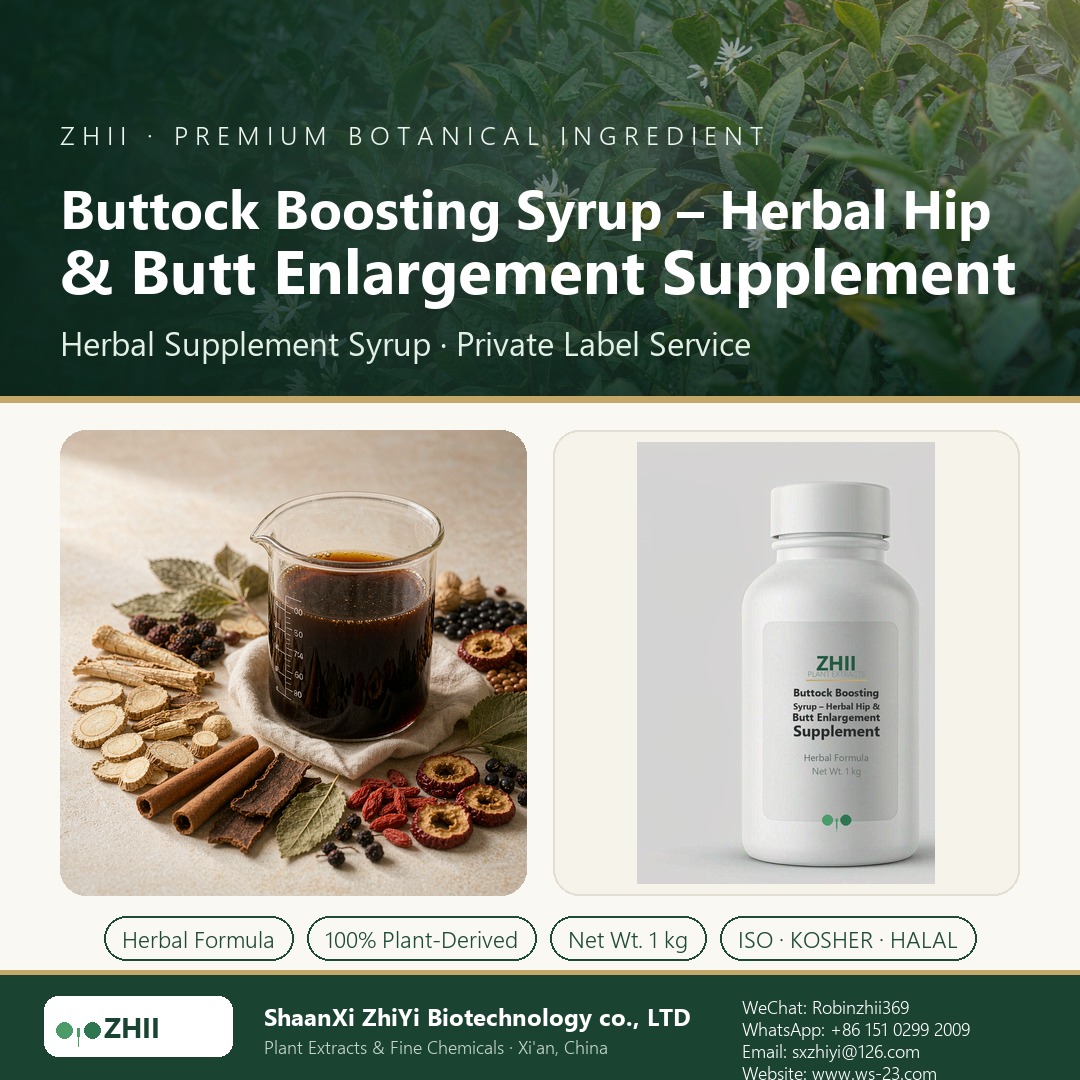 Buttock Boosting Syrup – Herbal Hip & Butt Enlargement Supplement liquid extract in laboratory beaker - ZHII Plant Extracts by ShaanXi ZhiYi Biotechnology