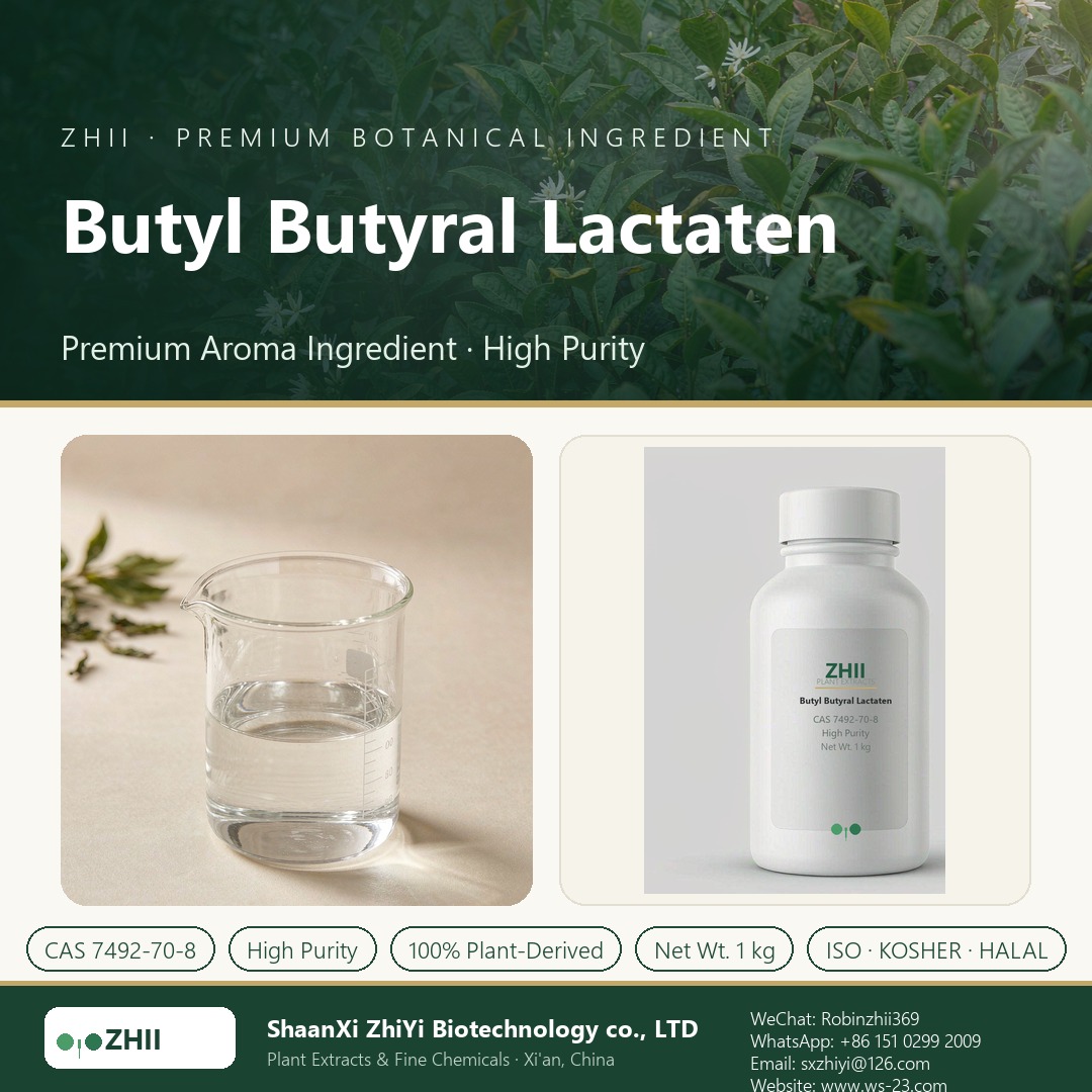 Butyl Butyral Lactaten liquid extract in laboratory beaker - ZHII Plant Extracts by ShaanXi ZhiYi Biotechnology