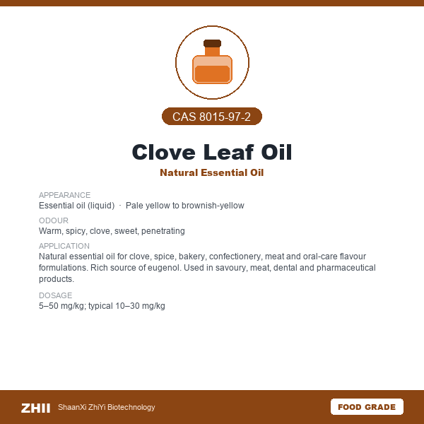 Clove Leaf Oil (CAS 8015-97-2) - Food Grade Natural Essential Oil by ZHII
