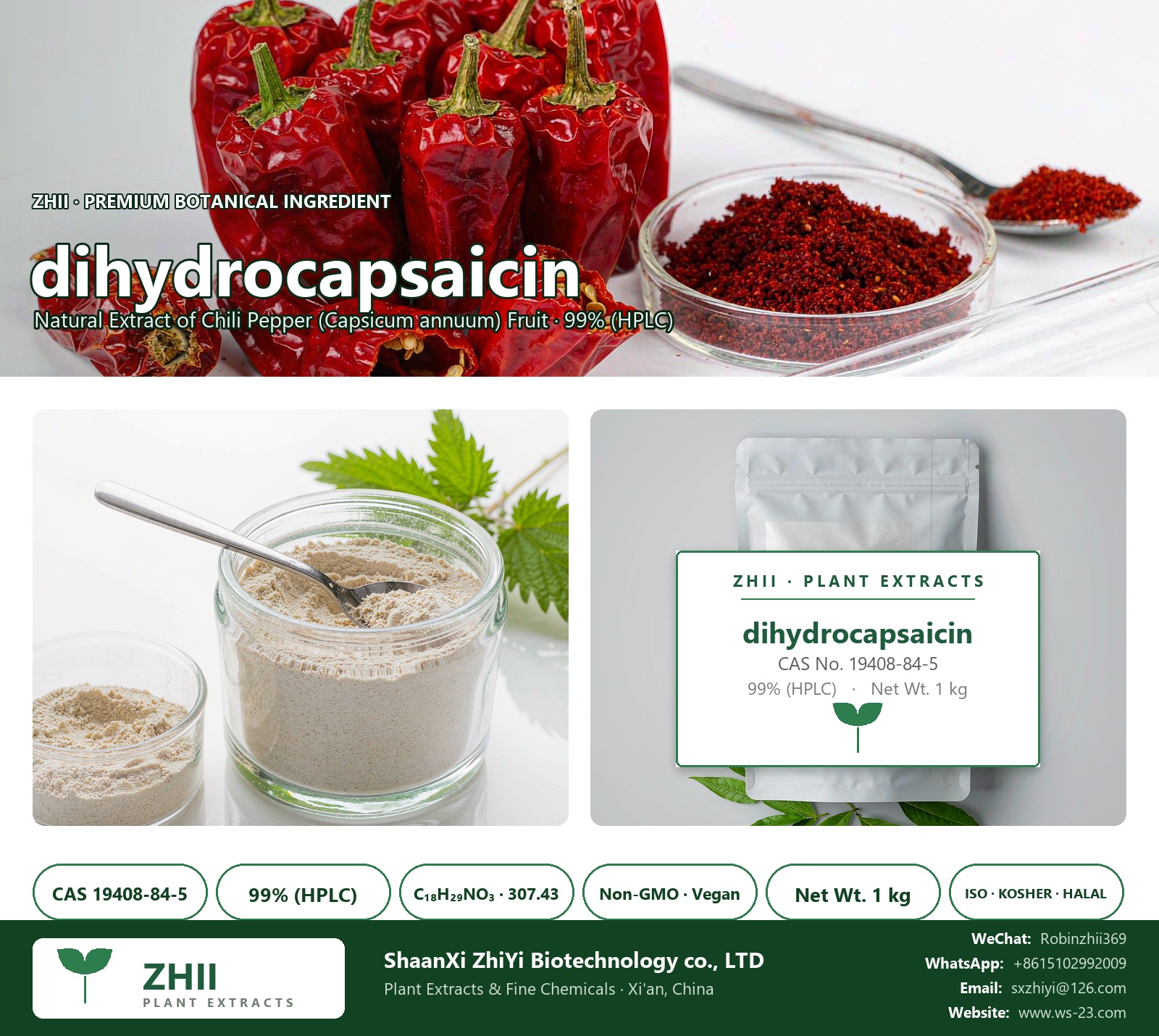dihydrocapsaicin CAS 19408-84-5 natural plant extract from Chili Pepper - ZHII ShaanXi ZhiYi Biotechnology supplier