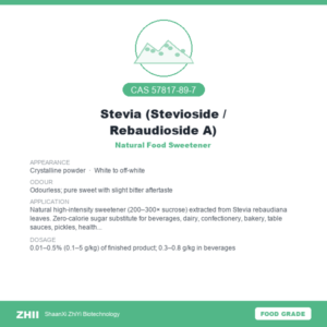 Stevia (Stevioside / Rebaudioside A) (CAS 57817-89-7) - Food Grade Natural Food Sweetener by ZHII