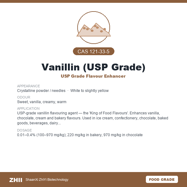 Vanillin (USP Grade) (CAS 121-33-5) - Food Grade USP Grade Flavour Enhancer by ZHII