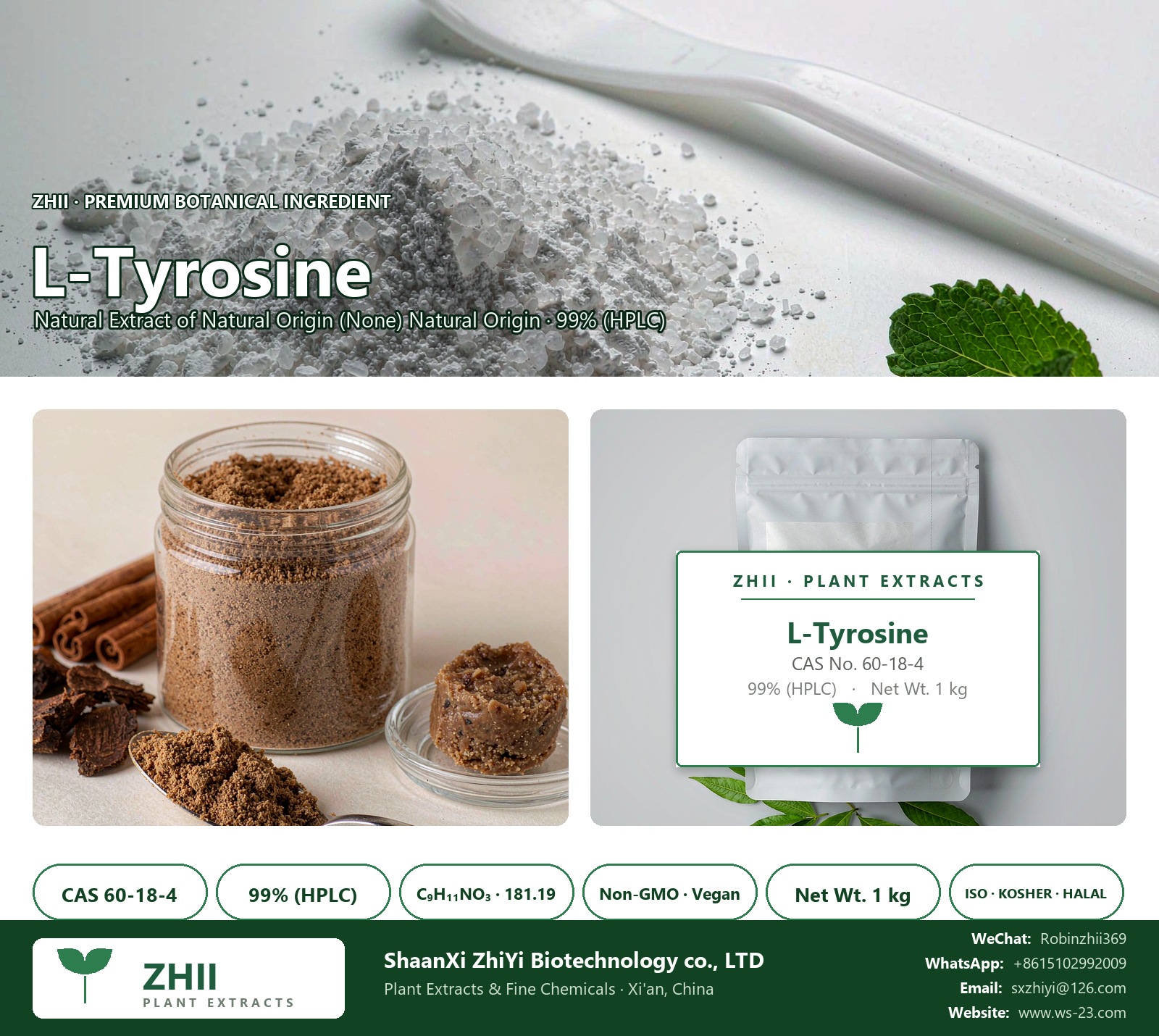 L-Tyrosine CAS 60-18-4 natural plant extract from Natural Origin - ZHII ShaanXi ZhiYi Biotechnology supplier