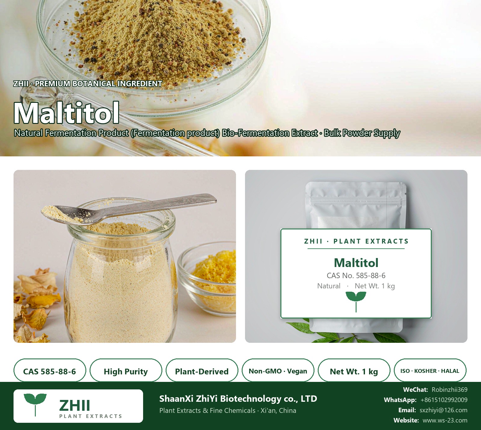 Maltitol CAS 585-88-6 natural plant extract from Fermentation Product - ZHII ShaanXi ZhiYi Biotechnology supplier