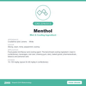 Menthol (CAS 2216-51-5) - Food Grade Mint & Cooling Ingredient by ZHII