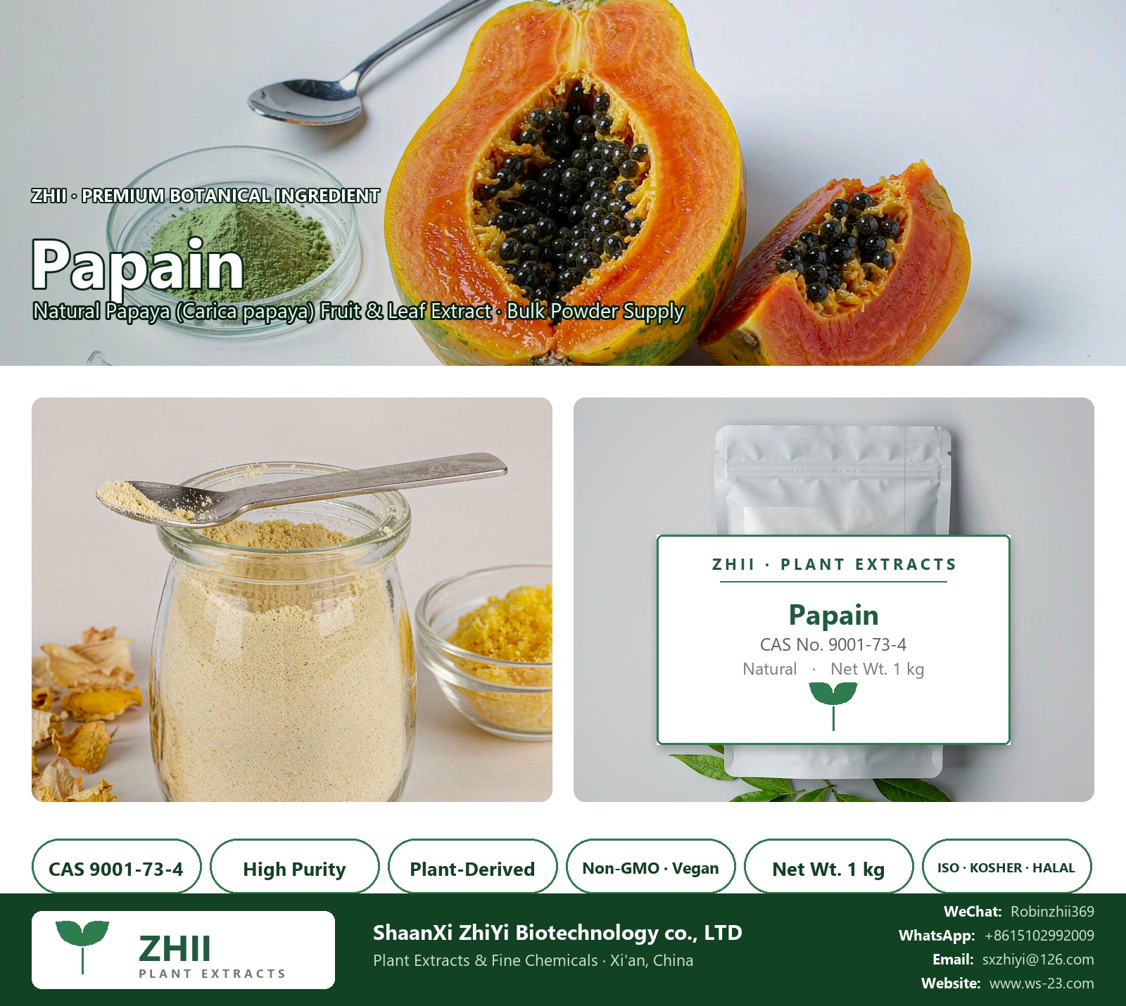 Papain CAS 9001-73-4 natural plant extract from Papaya - ZHII ShaanXi ZhiYi Biotechnology supplier