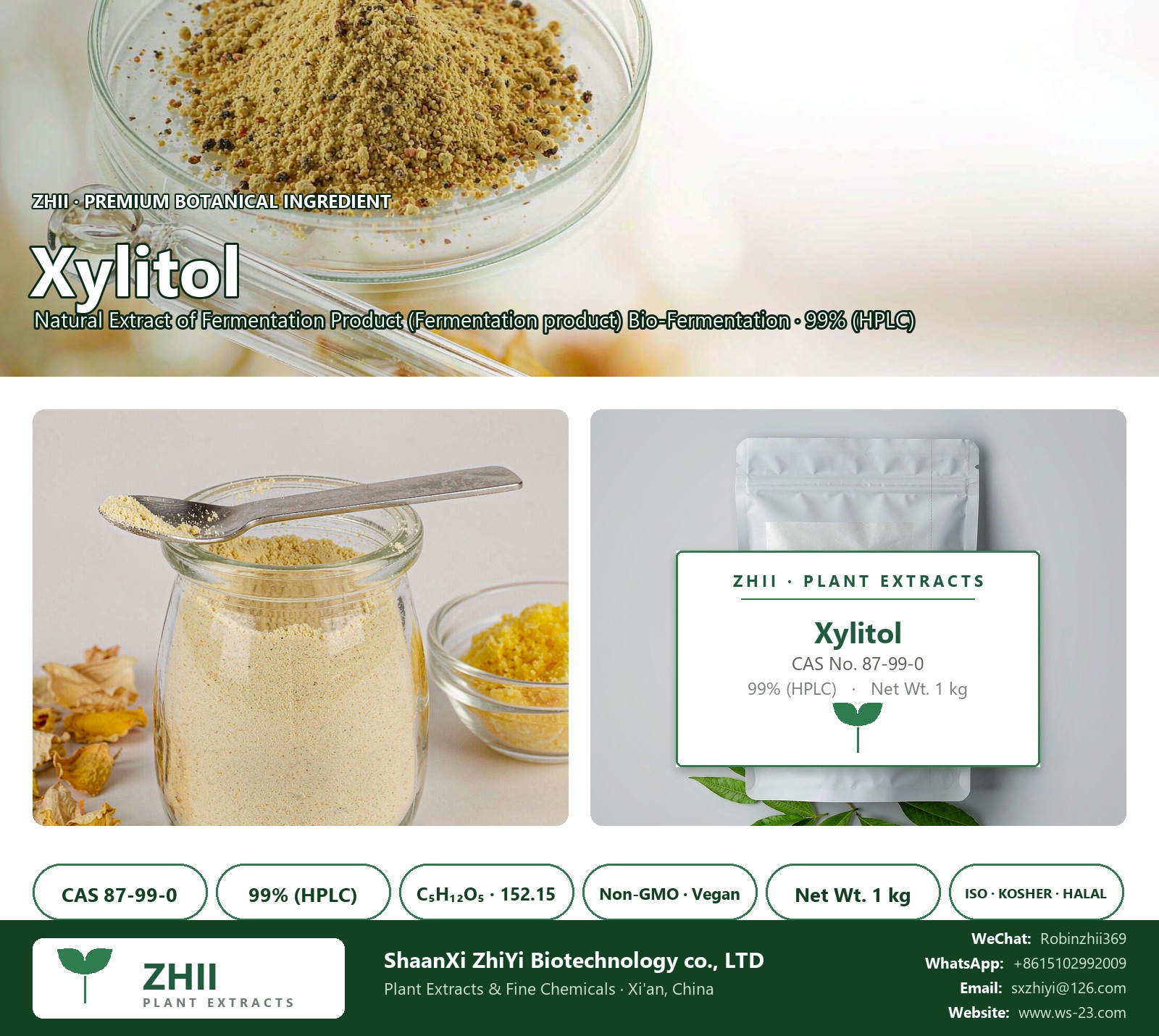 Xylitol CAS 87-99-0 natural plant extract from Fermentation Product - ZHII ShaanXi ZhiYi Biotechnology supplier