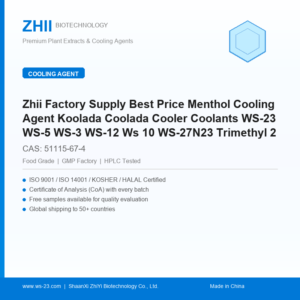 Zhii Factory Supply Best Price Menthol Cooling Agent Koolada Coolada Cooler Coolants WS-23 WS-5 WS-3 WS-12 Ws 10 WS-27N23 Trimethyl 2 Isopropylbutamide CAS No 51115 67 4 Concen (CAS 51115-67-4) - ZHII manufacturer plant extract powder